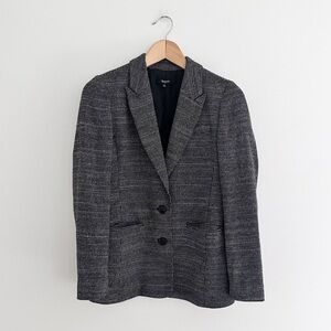Madewell Shepard Check Blazer Black & White Tweed Wool Blend
